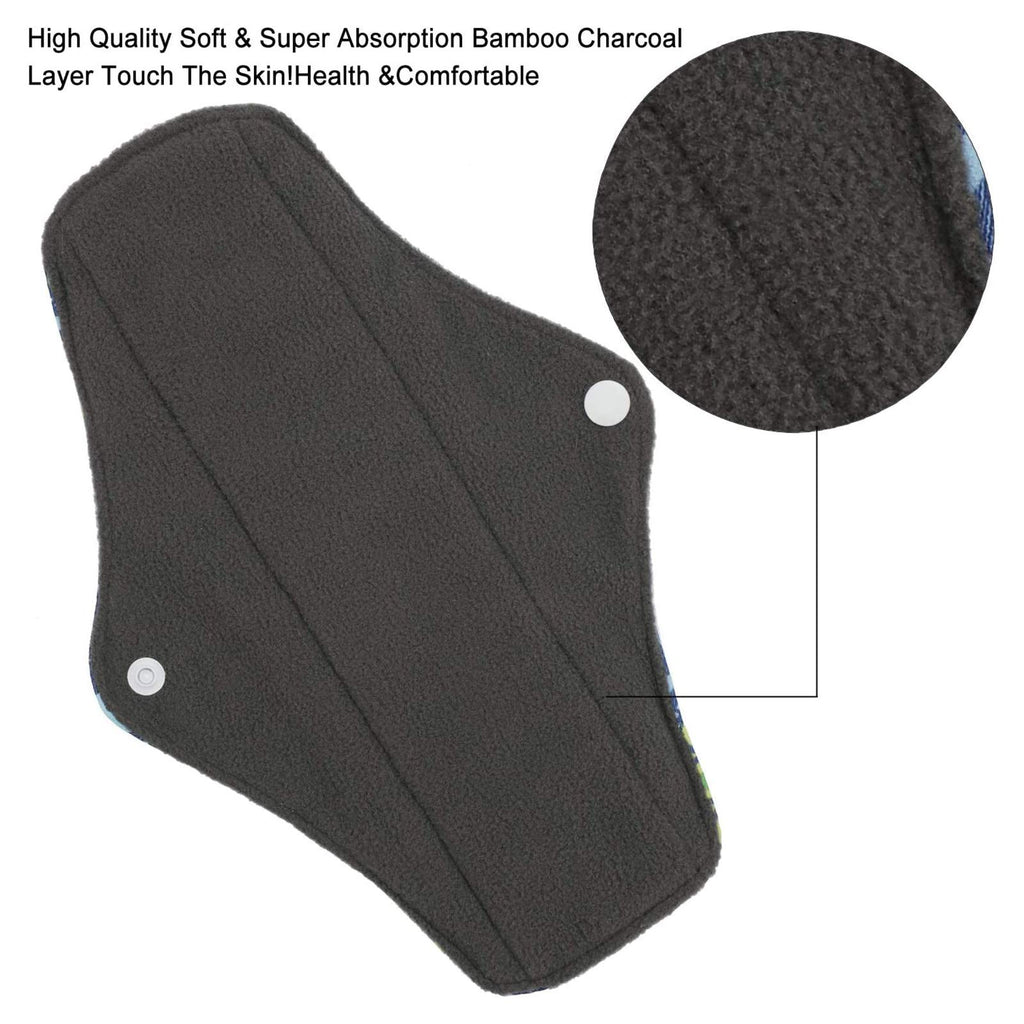 Reusable Menstrual Pads (7 in 1, 25.4cm 4 Layers), Bamboo Cloth Pads for Heavy Flow with Wet Bag, Large Sanitary Pads Set with W