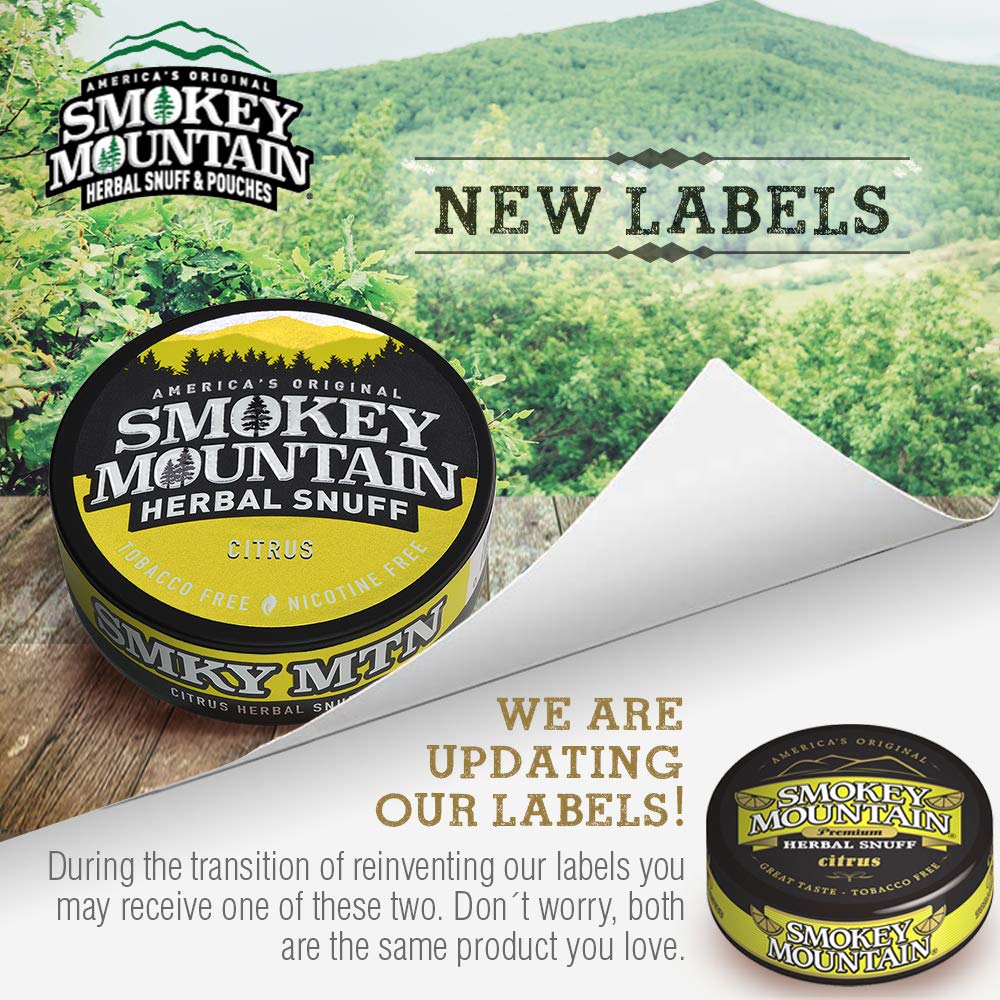 Smokey Mountain Herbal Long Cut - Citrus - 1 Can - Tobacco Free and Nicotine Free Snuff