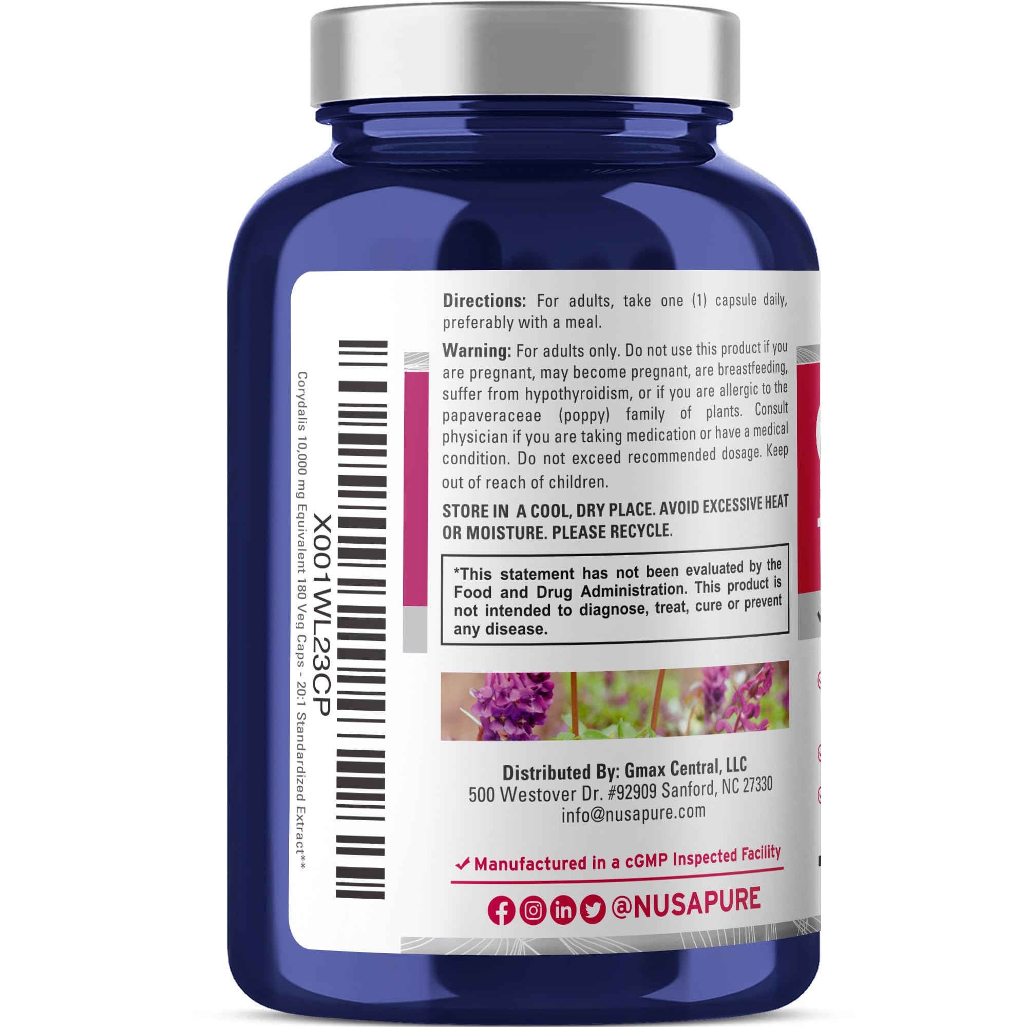 NusaPure Corydalis 10,000 mg 180 Veg caps (Extract 20:1, Vegan, Non-GMO)