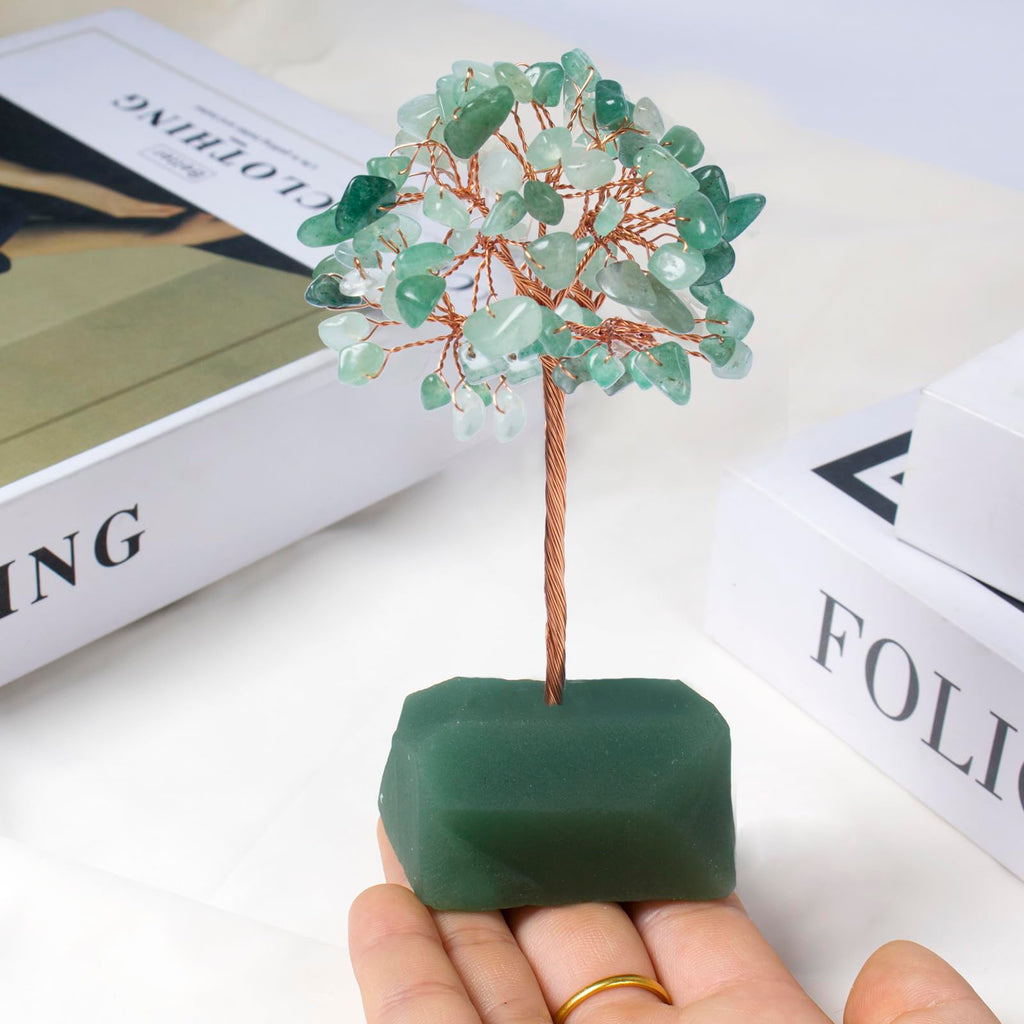 Green Aventurine Crystal Tree of Life,4 Inch Natural Healing Stones,Reiki Energy Money Tree, Handmade with Copper Wire,Feng Shui