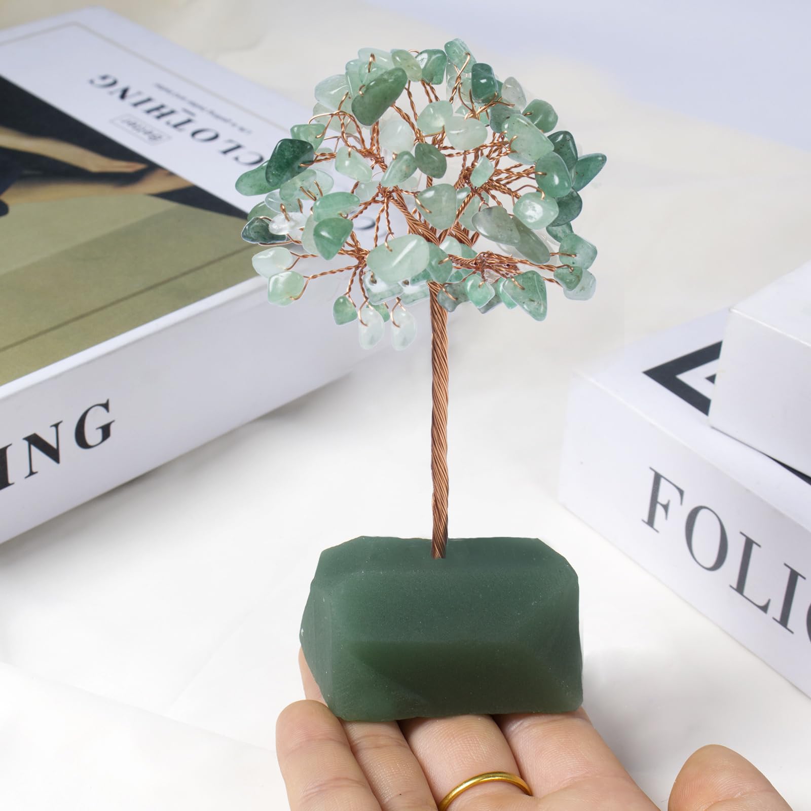 Green Aventurine Crystal Tree of Life,4 Inch Natural Healing Stones,Reiki Energy Money Tree, Handmade with Copper Wire,Feng Shui