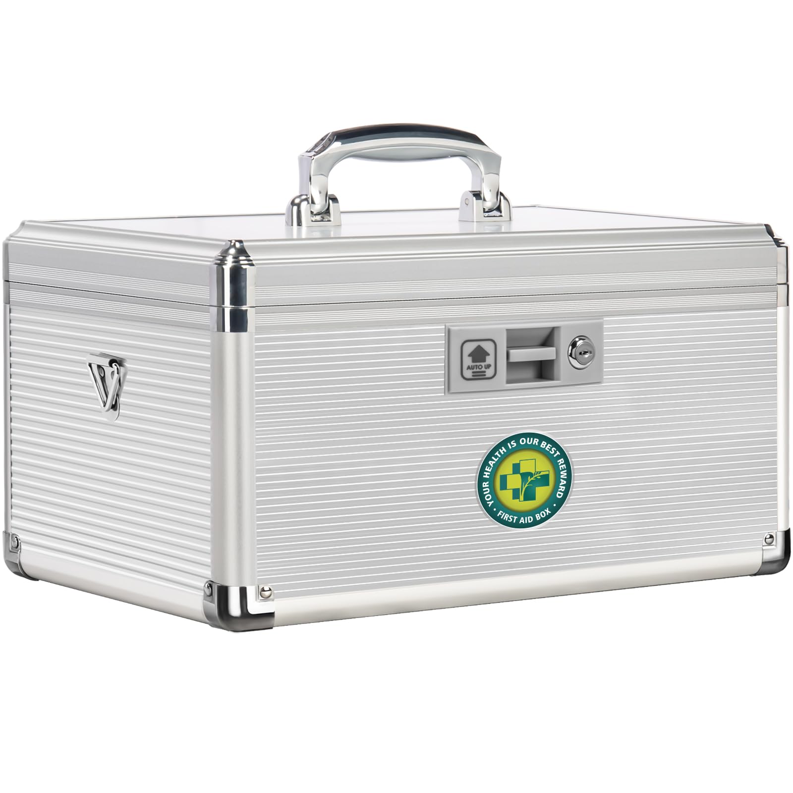 ZORVIDSON Medicine Lock Box, First Aid Kit Medication Storage Box with Lock, Layered Aluminum Frame Daily Medicine Box with Key 