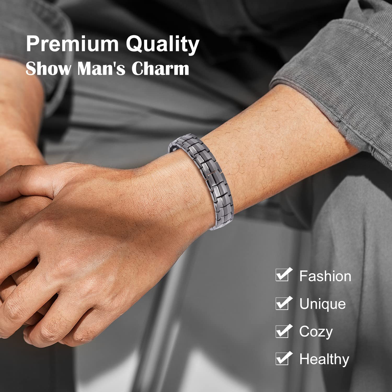 JEROOT Magnetic Bracelets for Men, Pure Titanium Double Row Strong Magnets (3500Gauss Per Magnet) Bracelet, Men's Bracelet with