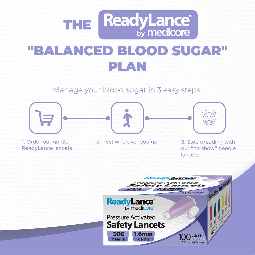 ReadyLance, Pressure Activated Safety Lancets, 100 Lancets, 30Gx1.6MM, Purple