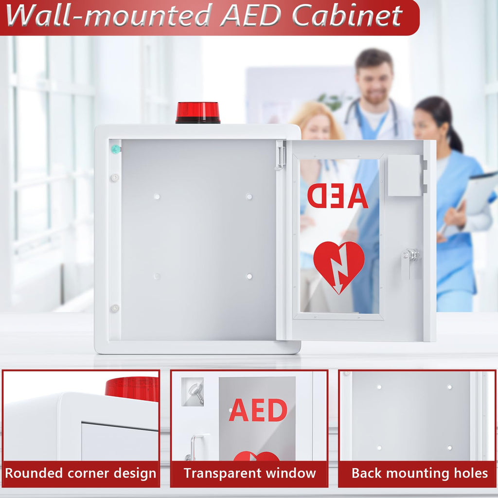 NLShan AED Cabinet Fits All Cardiac Science, Zoll, Physio-Control AED Defibrillator, Wall Mounted Storage Cabinet for Emergency