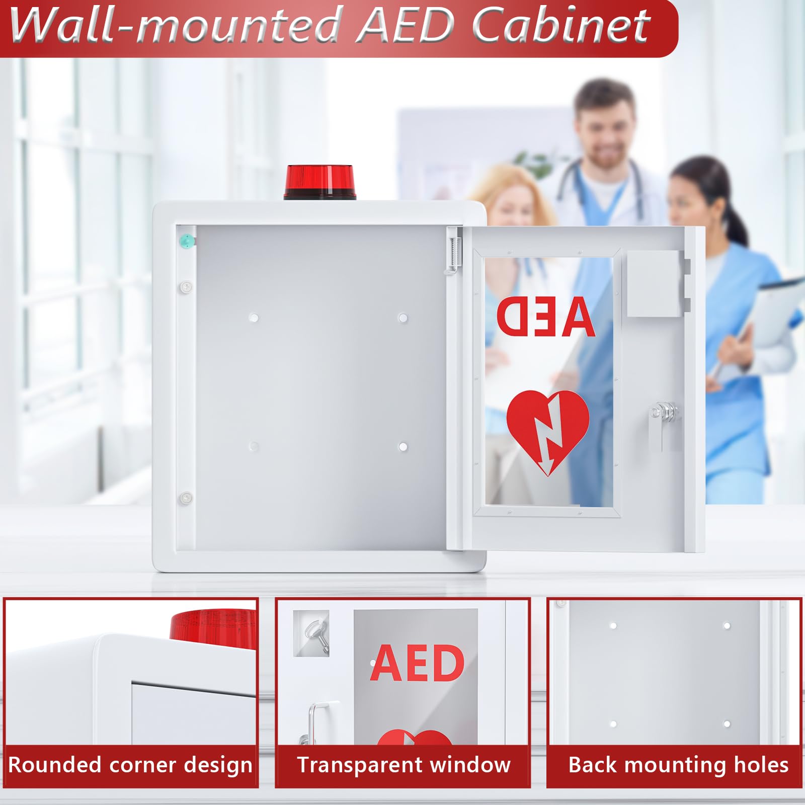 NLShan AED Cabinet Fits All Cardiac Science, Zoll, Physio-Control AED Defibrillator, Wall Mounted Storage Cabinet for Emergency
