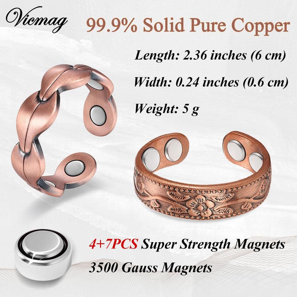 Vicmag Copper Magnetic Ring for Women, Magnetic Rings Ladies Fingers Thumb 100% Solid Pure Copper Jewelry Gift Adjustable (Rose