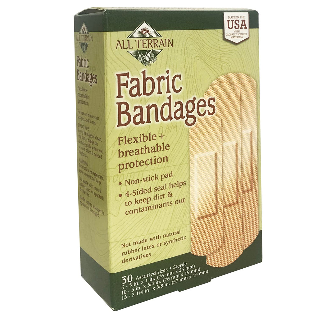 All Terrain Fabric Bandages, Latex-Free Flexible Protection, 30 Count, Assorted Sizes, Sterile