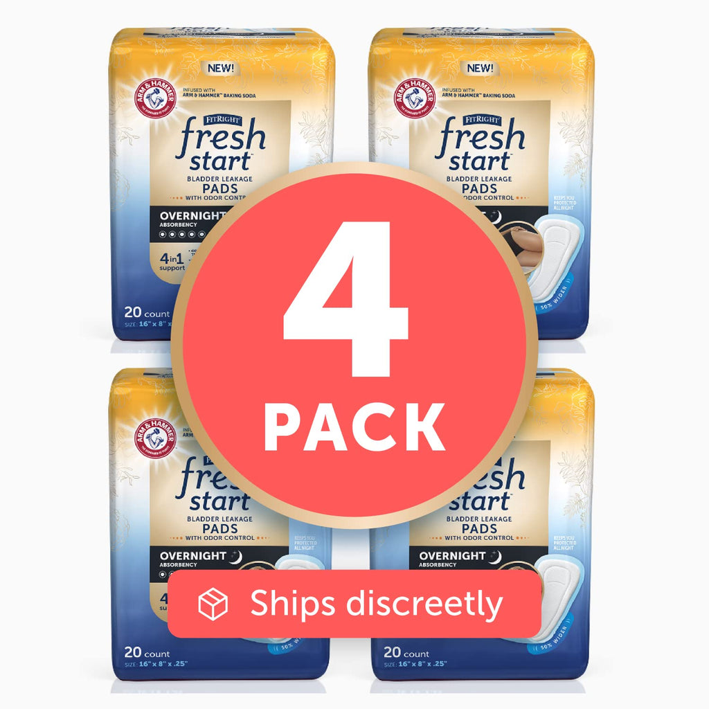 FitRight Fresh Start Postpartum and Incontinence Pads for Women, Overnight Absorbency (80 Count) Bladder Leakage Pads with The O