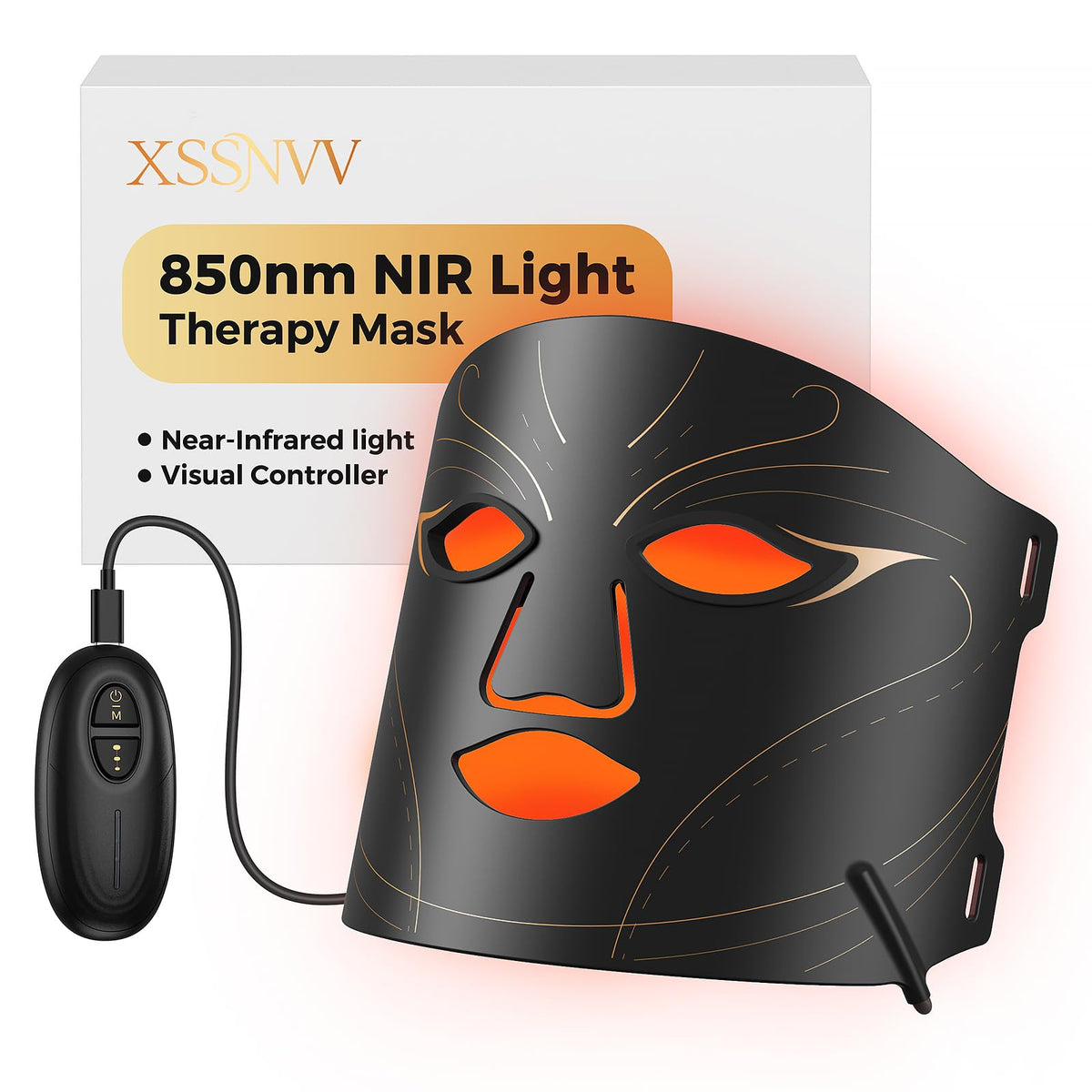 XSSNVV Red Light Therapy for Face  Wireless LED Mask Light Therapy, 4 Modes with 850nm Infrared & Red Light, 60Min Battery, Ti