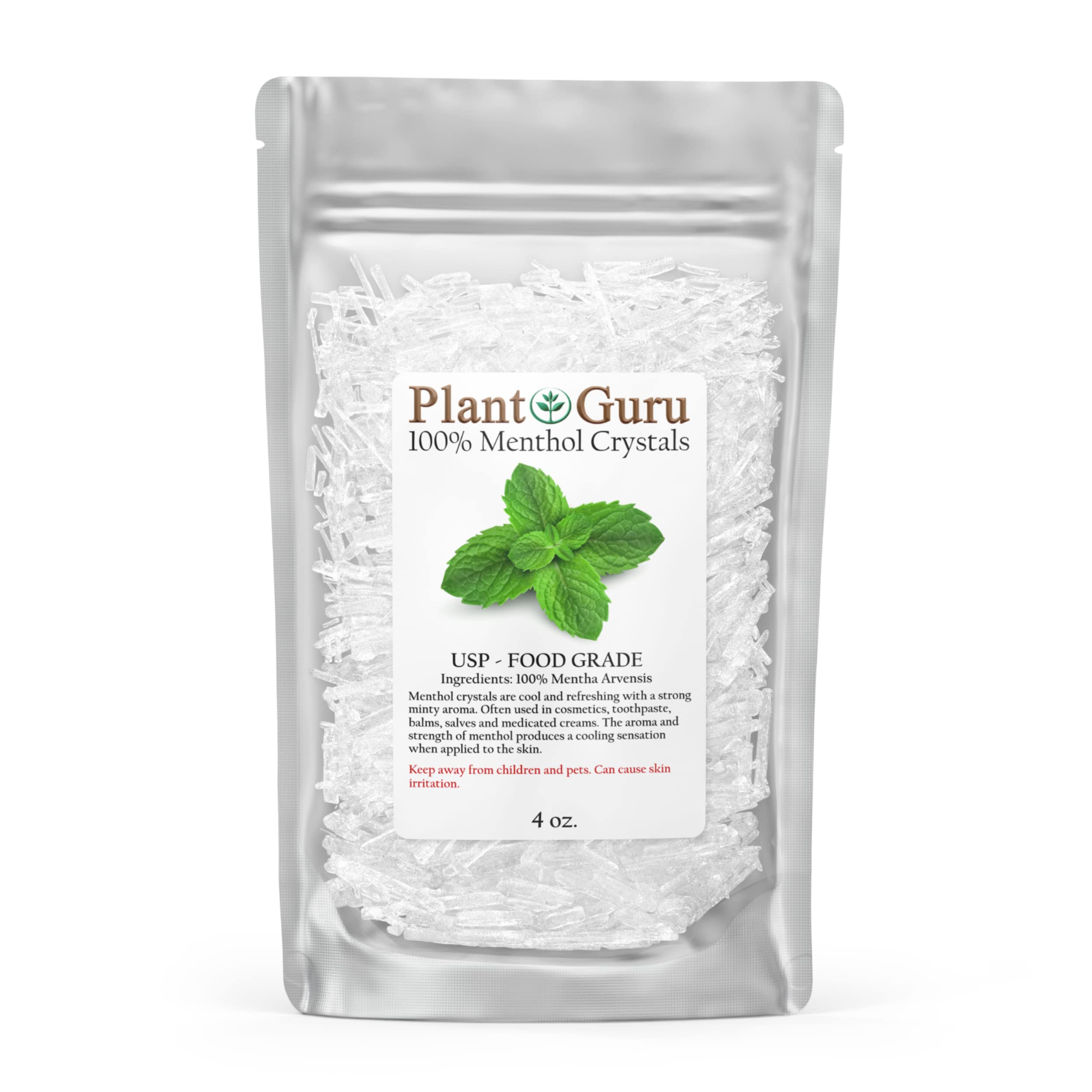 Menthol Crystals 4 oz. Mentha Arvensis 100% Pure Natural USP Food Grade - Great for Cosmetics, Salves, Balms, Creams and Soap Ma