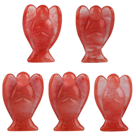 mookaitedecor Cherry Quartz Guardian Angel Figurines, Crystals Gemstone Carved Mini Statue for Love, Peace & Healing 1.5 inch