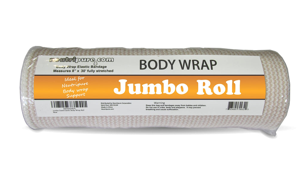 Neutripure Elastic Stretch Body Wrap - Bandage with Velco - 8 Inch Wide Jumbo Roll for Stomach