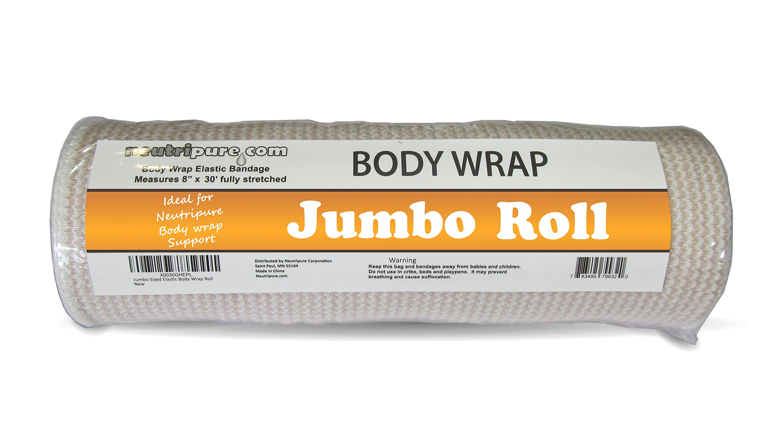 Neutripure Elastic Stretch Body Wrap - Bandage with Velco - 8 Inch Wide Jumbo Roll for Stomach