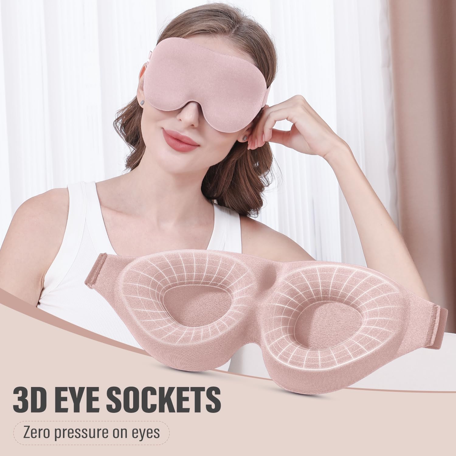 YIVIEW Sleep Mask for Side Sleeper, Complete Light Blocking 3D Pink Sleeping Eye Mask, Soft Breathable Eye Cover for Women Men,