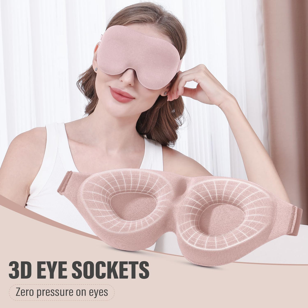 YIVIEW Sleep Mask for Side Sleeper, Complete Light Blocking 3D Pink Sleeping Eye Mask, Soft Breathable Eye Cover for Women Men,