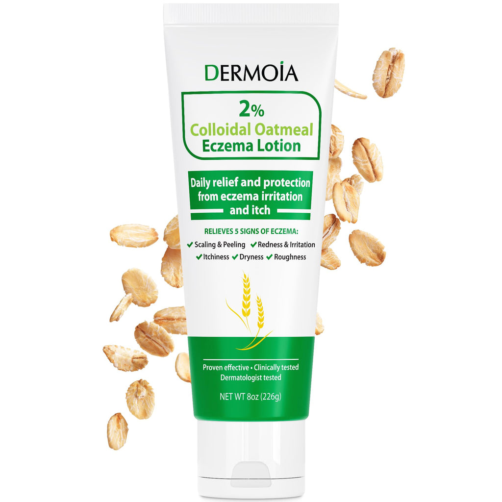 DERMOIA 2% Colloidal Oatmeal Eczema Lotion - Soothing and Moisturizing Anti-Itch Cream & Body Lotion with Aloe Vera, Shea and Gl