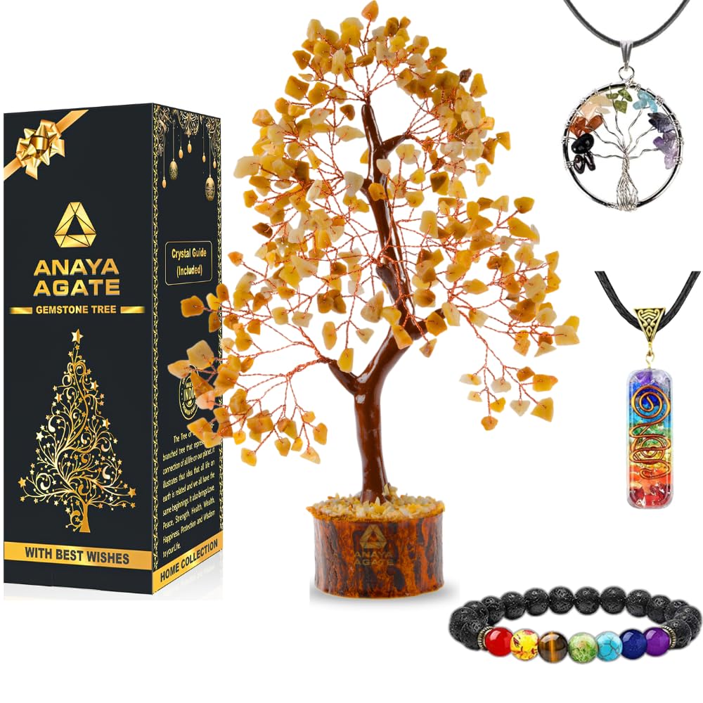 Crystal Trees for Home and Office Decoration, Yellow Aventurine Chakra Healing Crystals Feng Shui Handmade Trees for Positive En