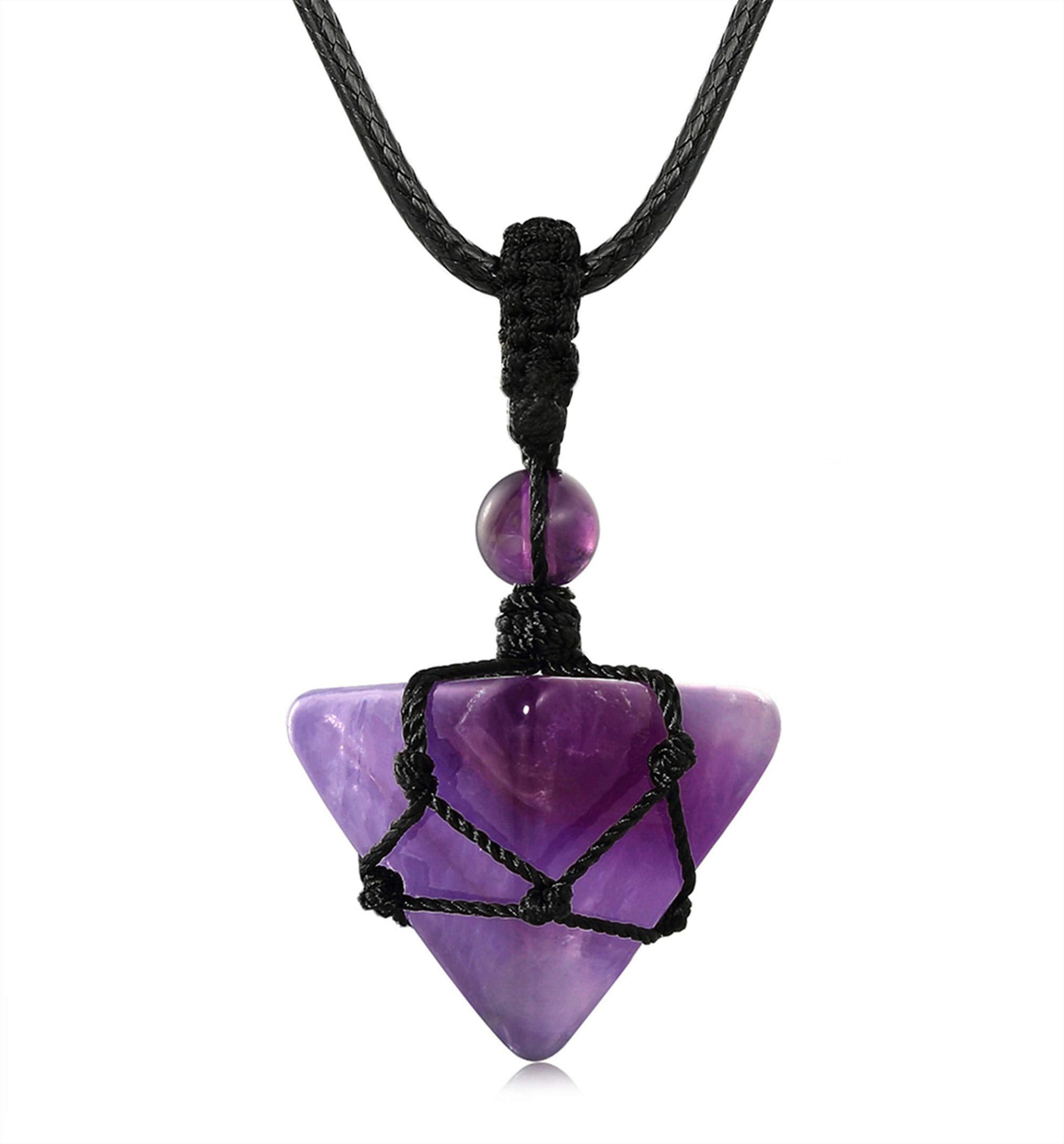XIANNVXI Amethyst Healing Crystal Stone Necklace Pyramid Gemstone Pendant Necklaces Adjustable Rope Natural Reiki Quartz Jewelry