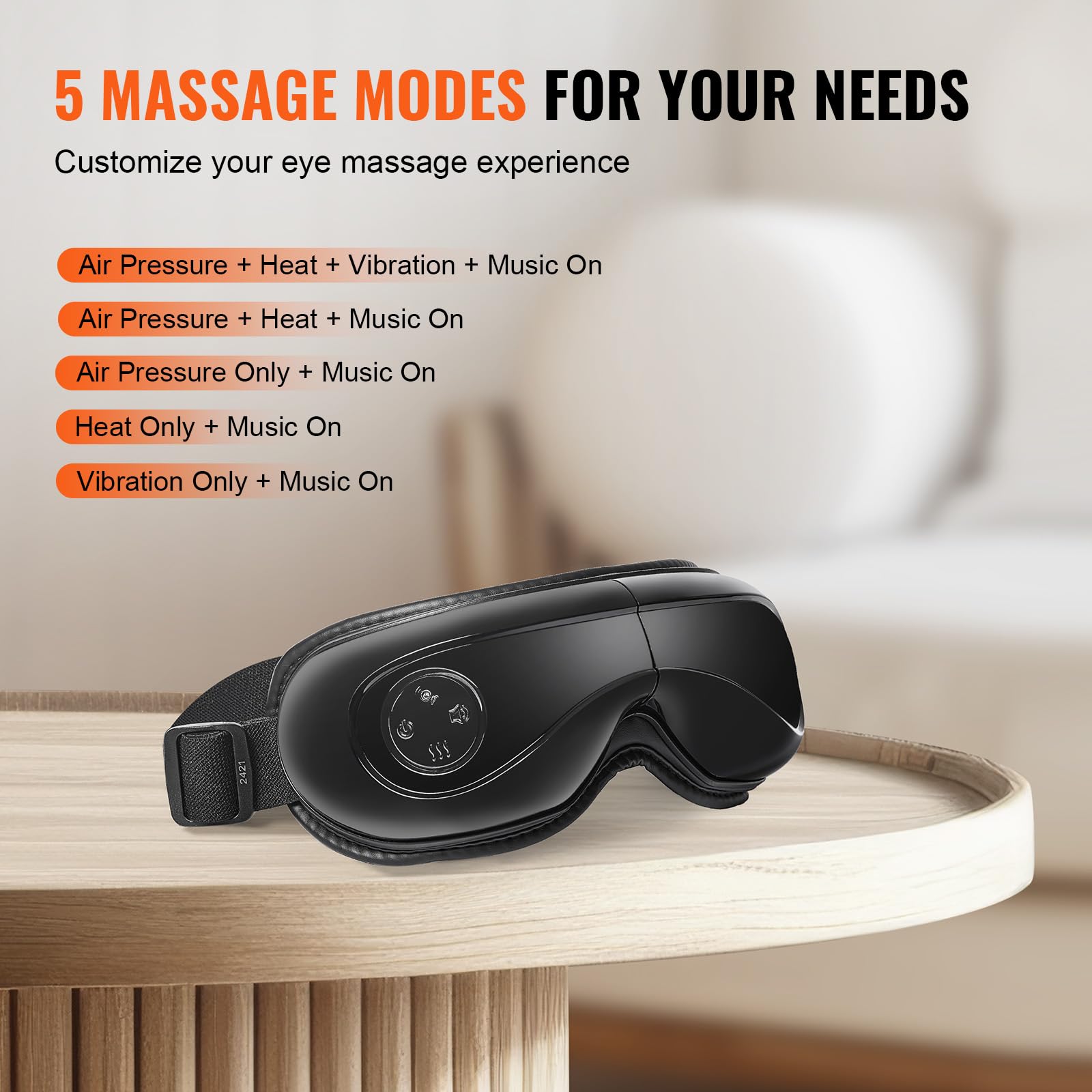VEVOR Eye Massager with Heat, Heated Eye Massage Mask with 5 Modes and Bluetooth Music, 180 Foldable Eye Care Massager for Eye S