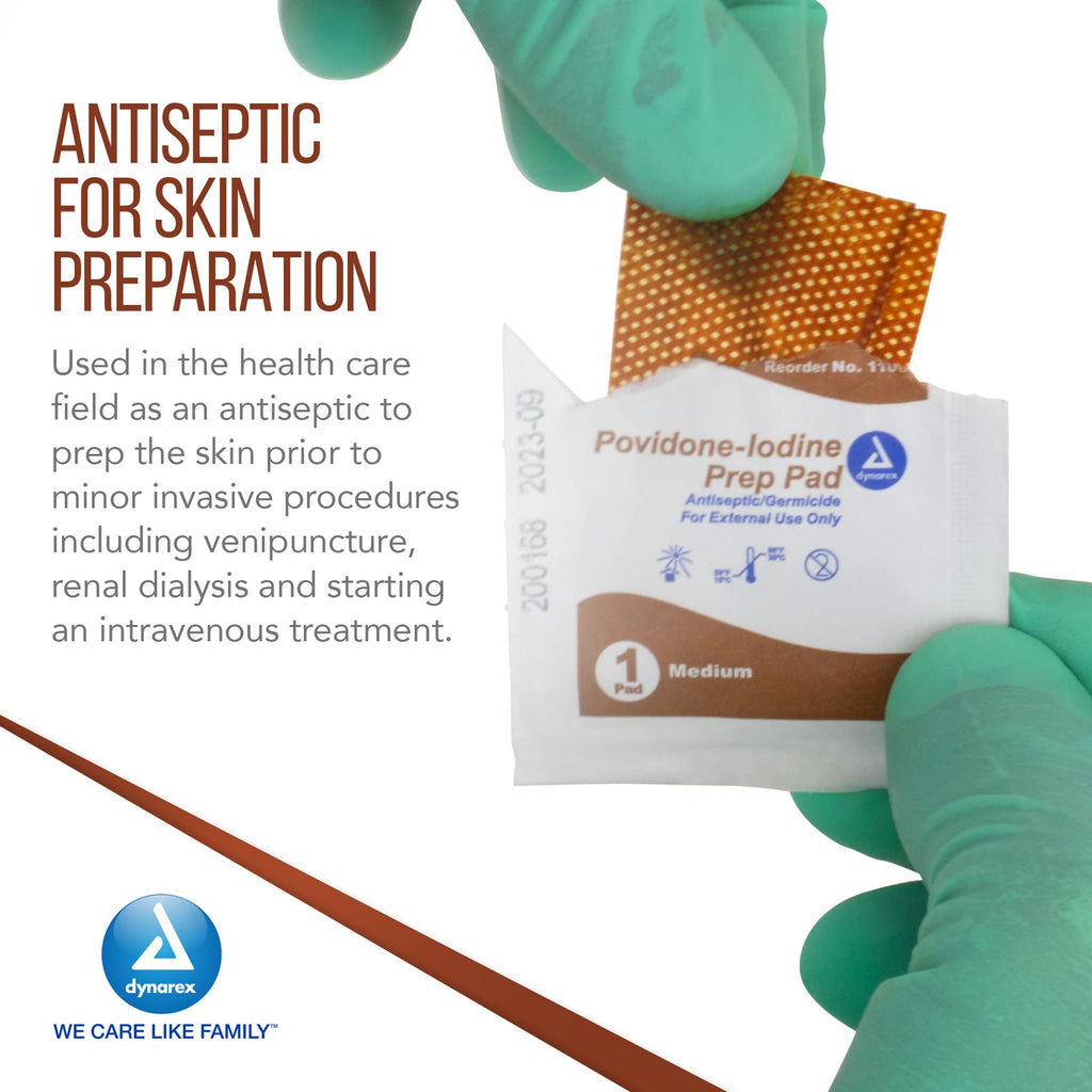Dynarex Povidone-Iodine Prep Pads, Saturated with Povidone Iodine 10%, Medical-Grade Antiseptic Wipes Used for Prepping Prior Mi