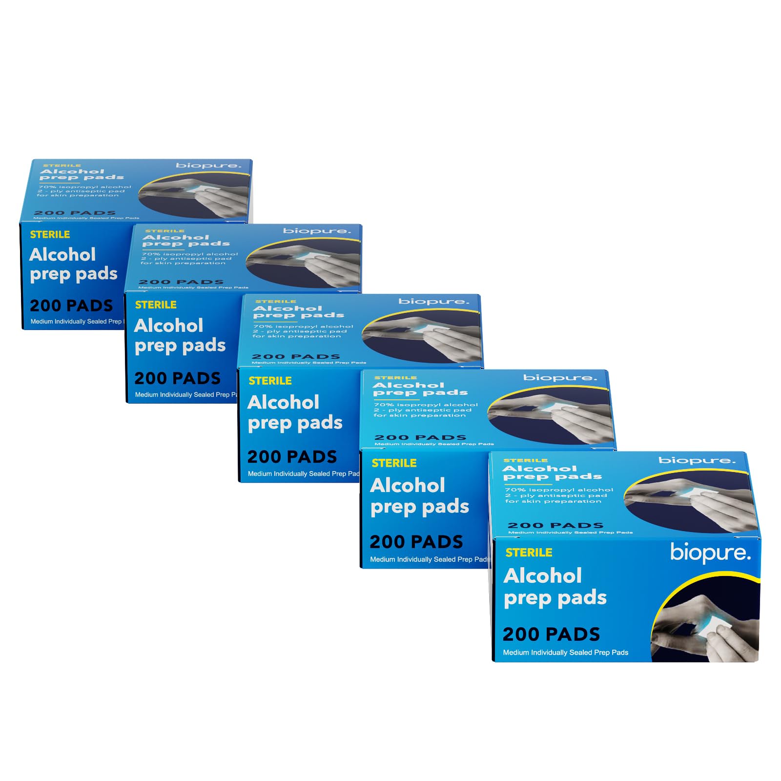 Biopure Alcohol Prep Pads - 1000 Count Sterile Medium Isopropyl Alcohol Swabs Individually Wrapped | First Aid Medical Pads for 