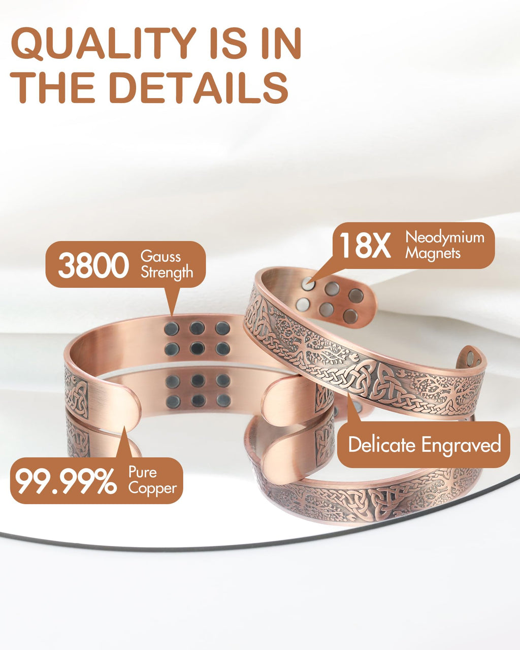 Feraco Copper Magnetic Bracelets for Men Women with 18X Ultra Strength Magnets, Tree of Life Pattern, 99.99% Pure Solid Copper C