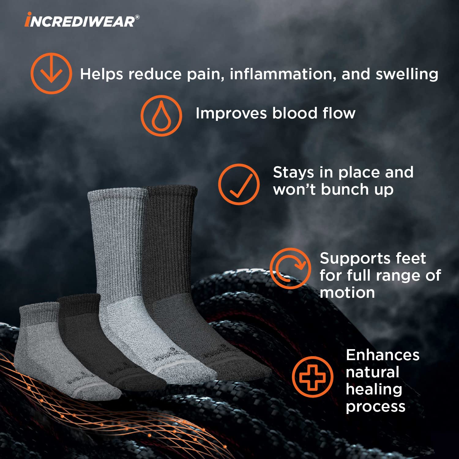 Incrediwear Circulation Socks - Womens and Mens Crew Socks (Grey, Large)