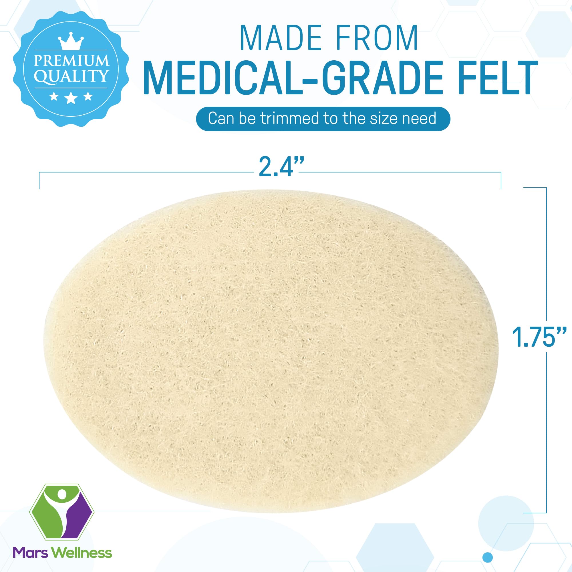 Oval Shaped Felt Callus Protective Pads - Adhesive Foot Pads That Surround Calluses from Rubbing On Shoes - 1/8 '' - 100 Pack