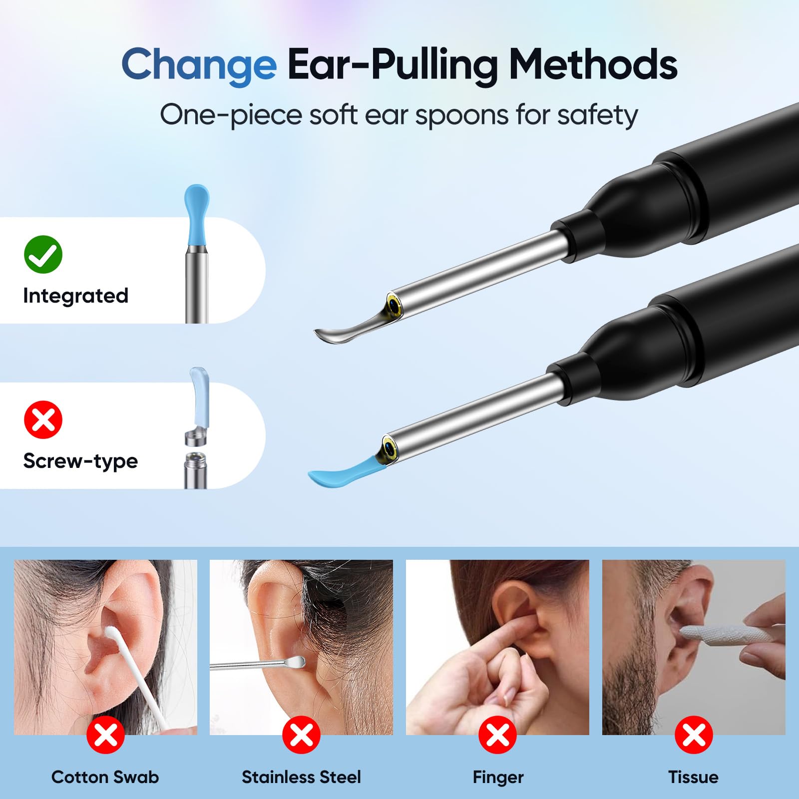 Ear Wax Removal Tool Camera with 8 Kits & 5 Ear Spoon, Ear Cleaner with Camera 1080P HD, Earwax Removal Kit with 6 LED Lights, E