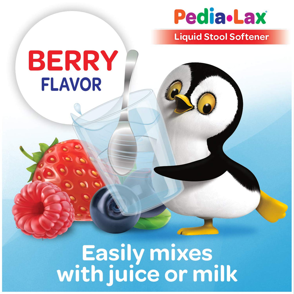 Pedia-Lax Liquid Stool Softener for Kids, Ages 2-11, Berry Flavor, 4 Fl Oz (Pack of 3) Packaging may vary