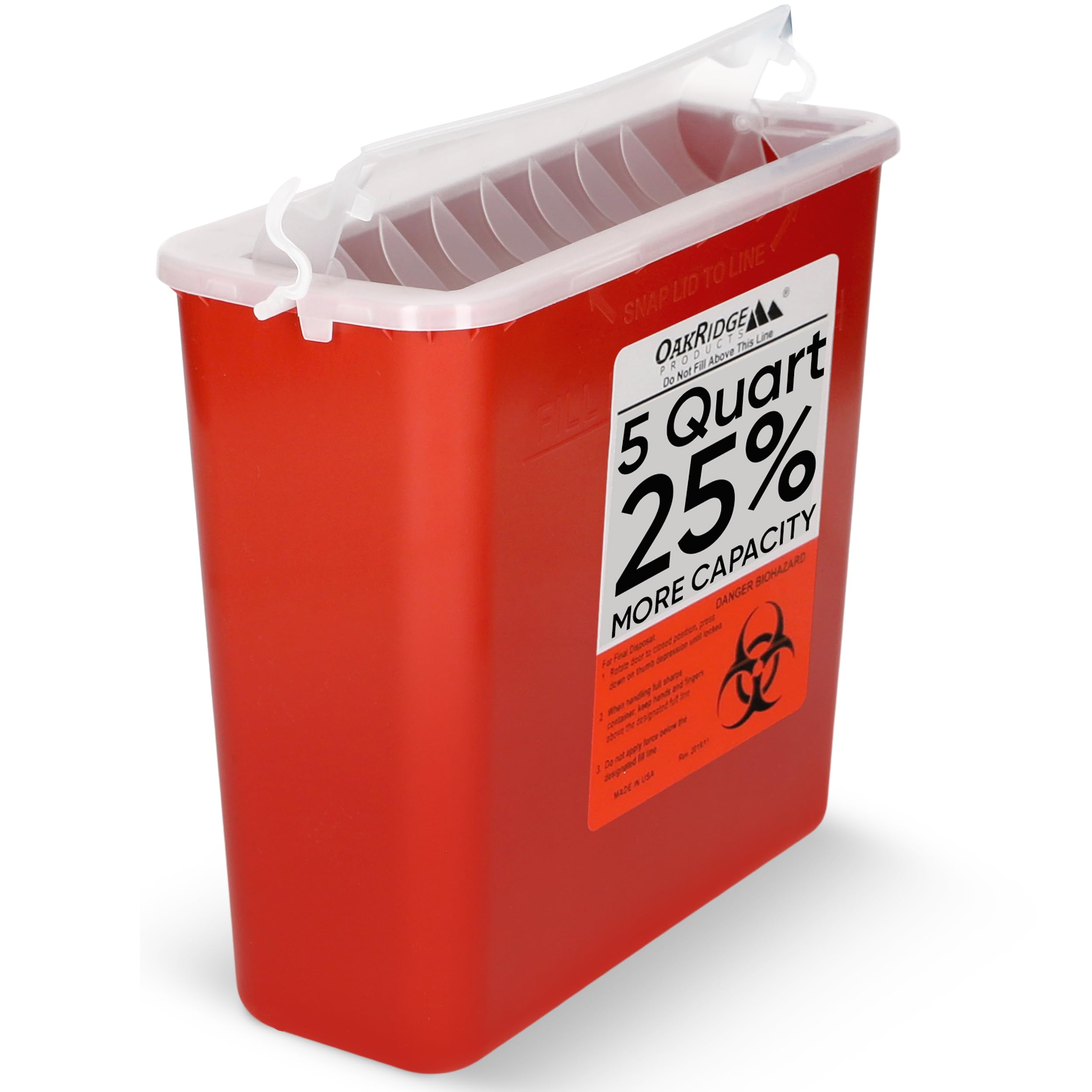 Oakridge Products Sharps Container for Home Use and Professional 5 Quart (1-Pack), Biohazard Needle and Syringe Disposal, Horizo