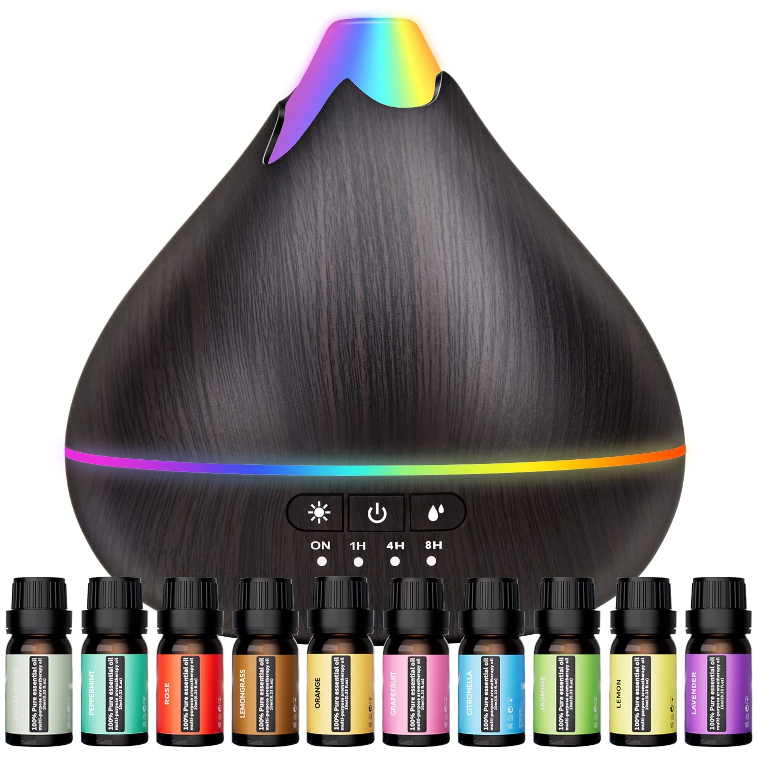 Essential Oil Diffusers 550ml,10 Essential Oils Diffuser Gift Set,Advanced Ceramic Ultrasonic Technology Aromatherapy Diffusers 