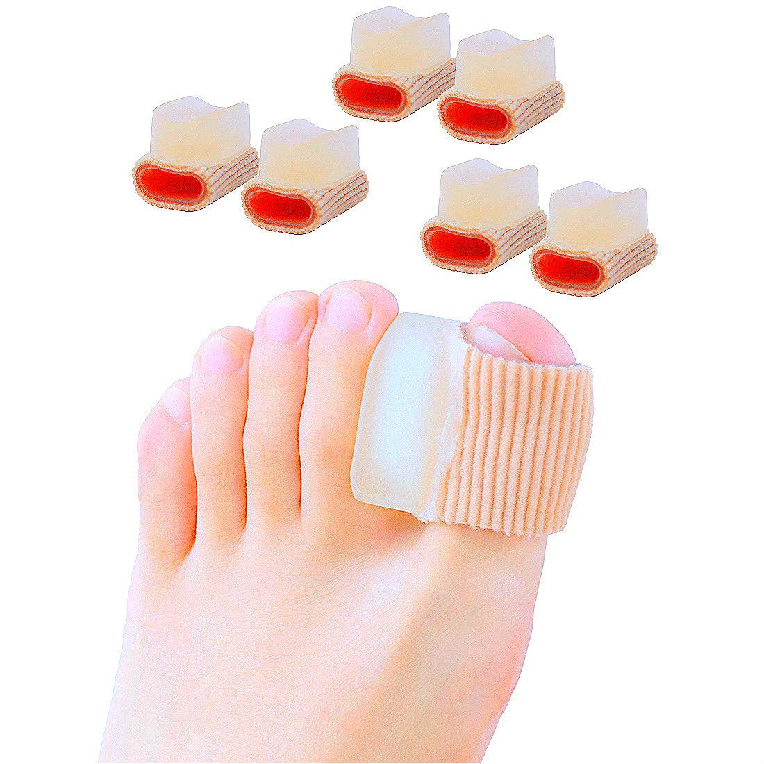 Povihome 6 Pack Gel Toe Spacer Separators(0.6'' Thick), Bunion Corrector for Overlapping Toe (1st/2nd Toe), Silicone Toe Spacers