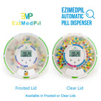 EziMedPil Automatic Pill Dispenser with Alarm, Sound & Light, up to 6 Alarms/Day, 6 Dosage Templates, Easy-Read Display, Frosted
