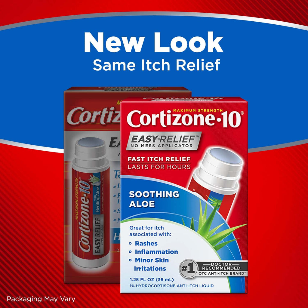Cortizone 10 With Healing Aloe Easy Relief Applicator 1.25 oz., Maximum Strength 1% Hydrocortisone Anti-Itch Liquid (Pack of 6)