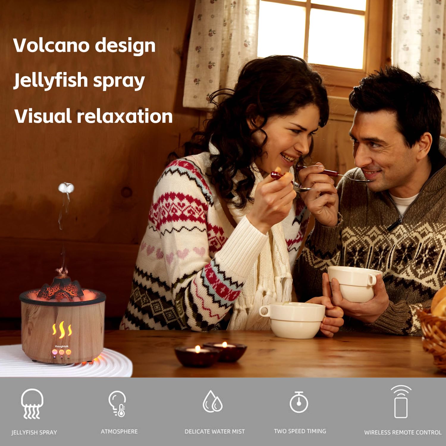 Volcano Essential Oil Diffuser with Jellyfish Mist - 260ml Ultrasonic Aromatherapy Diffuser, Color-Changing LED, Quiet Operation