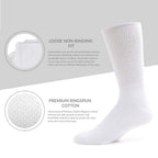 3 Pairs of Premium Cotton Loose Top Diabetic Neuropathy Crew Socks (9-11, White)