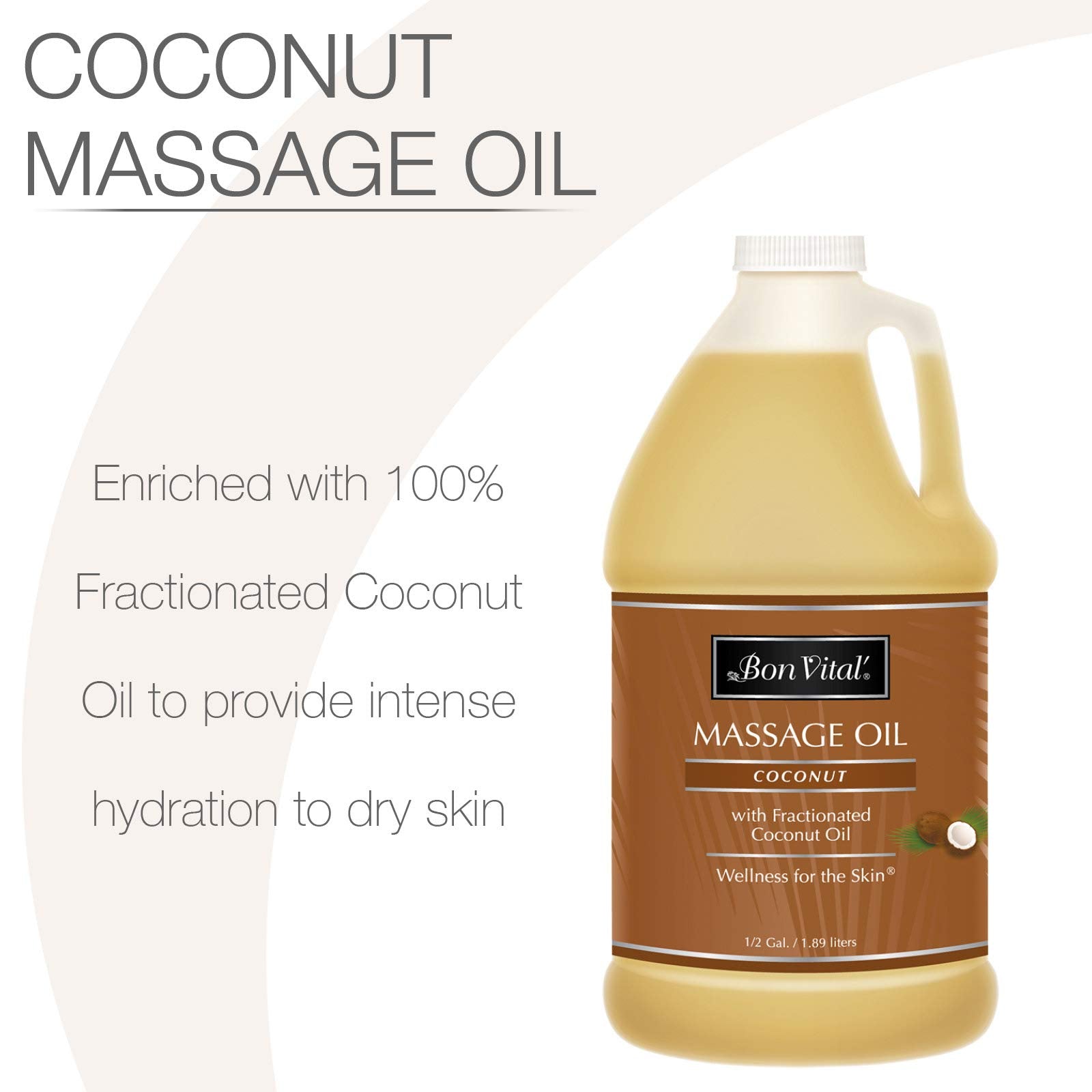 Bon Vital Coconut Massage Oil with 100% Pure Fractionated Coconut Oil to Repair Dry Skin, Used by Massage Therapists and At-Hom