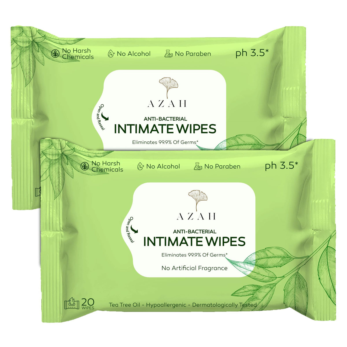 Azah Intimate Wipes For Women | Antibacterial Vaginal Wipes Pack Of 40 | Ph Balanced Feminine Wipes | All Natural Ingredients Fo