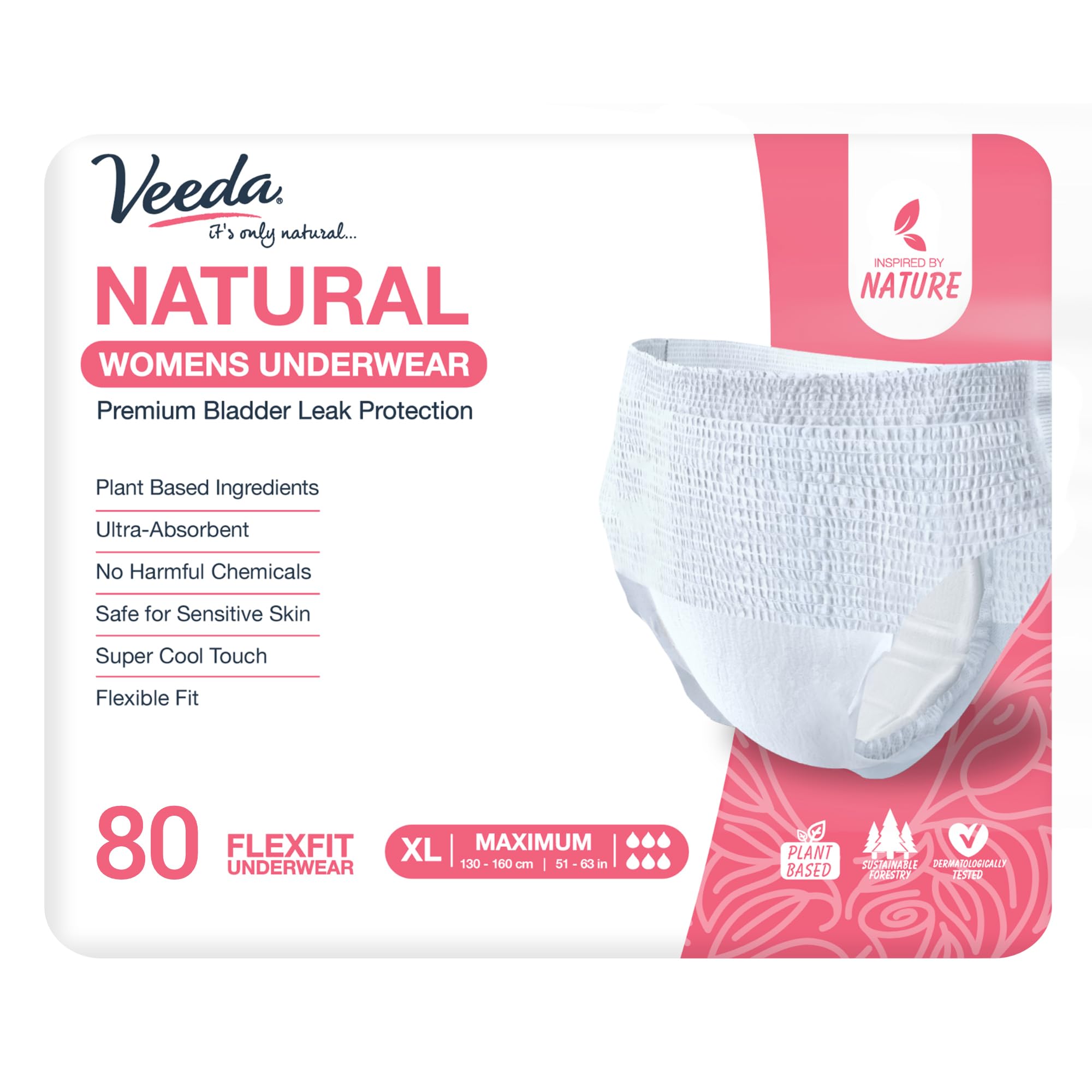 Veeda Natural Adult Incontinence Underwear for Women - Postpartum Underwear for Bladder Leakage Protection - Disposable Underwea