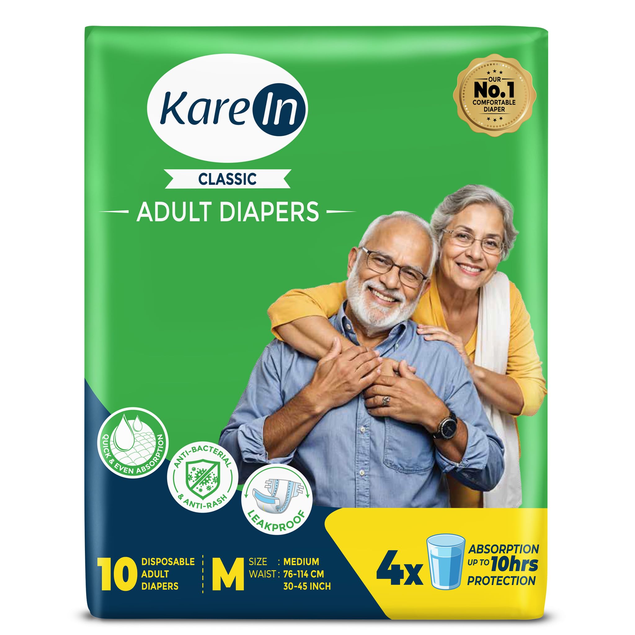 Karein Classic Adult Diaper Tape M Size, Medium, Waist (75100 Cm 3040), 10 Unit, Long Protection Hour, Unisex, Quick & Even 