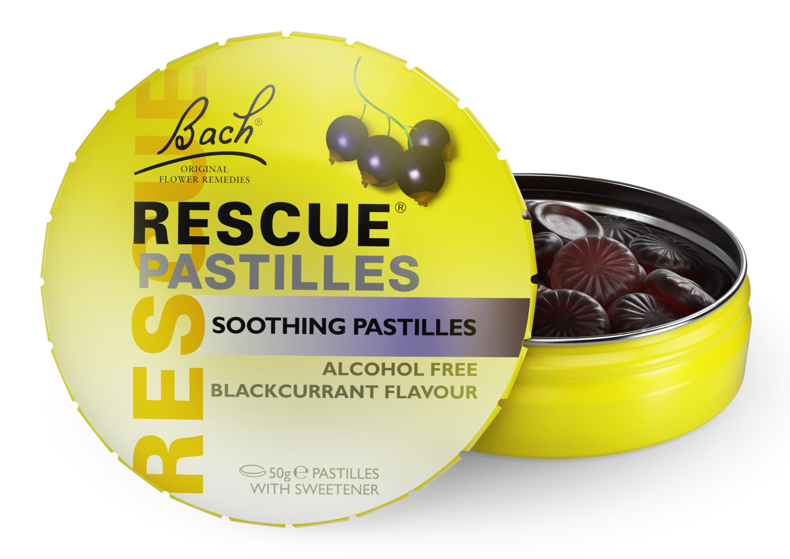 Rescue PASTILLES, Black Currant Flavor, Natural Stress Relief Lozenges, Homeopathic Flower Essence, Vegetarian, Gluten & Sugar-F