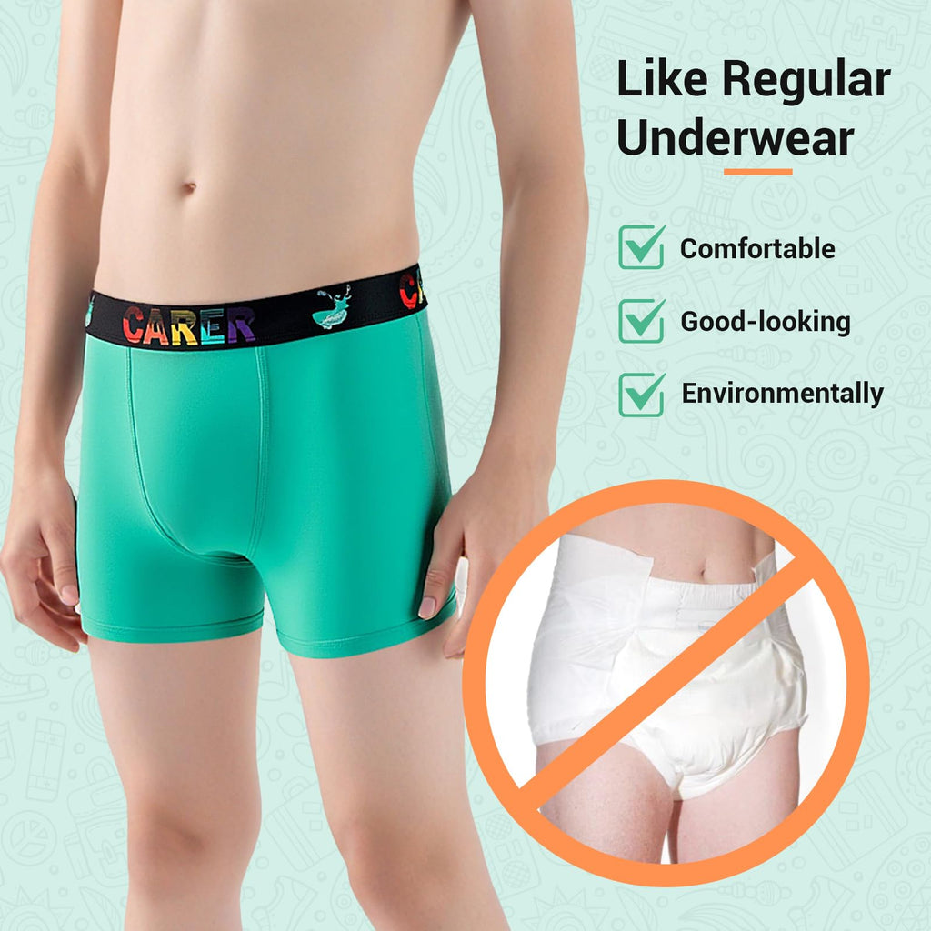 Carer Boys Incontinence Underwear Washable Kids Cotton Incontinence Boxer Briefs with Front Absorbency 100ml Reusable Leak Proof
