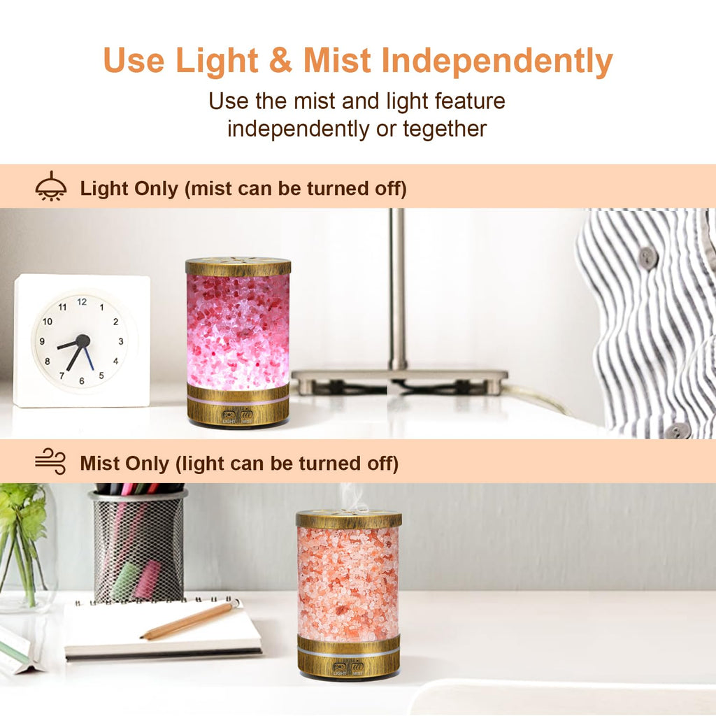 Essential Oil Diffuser, Aromatherapy Diffuser Himalayan Pink Salt Crystal, Diffusers for Essential Oils with 7 Color Lights 2 Mi