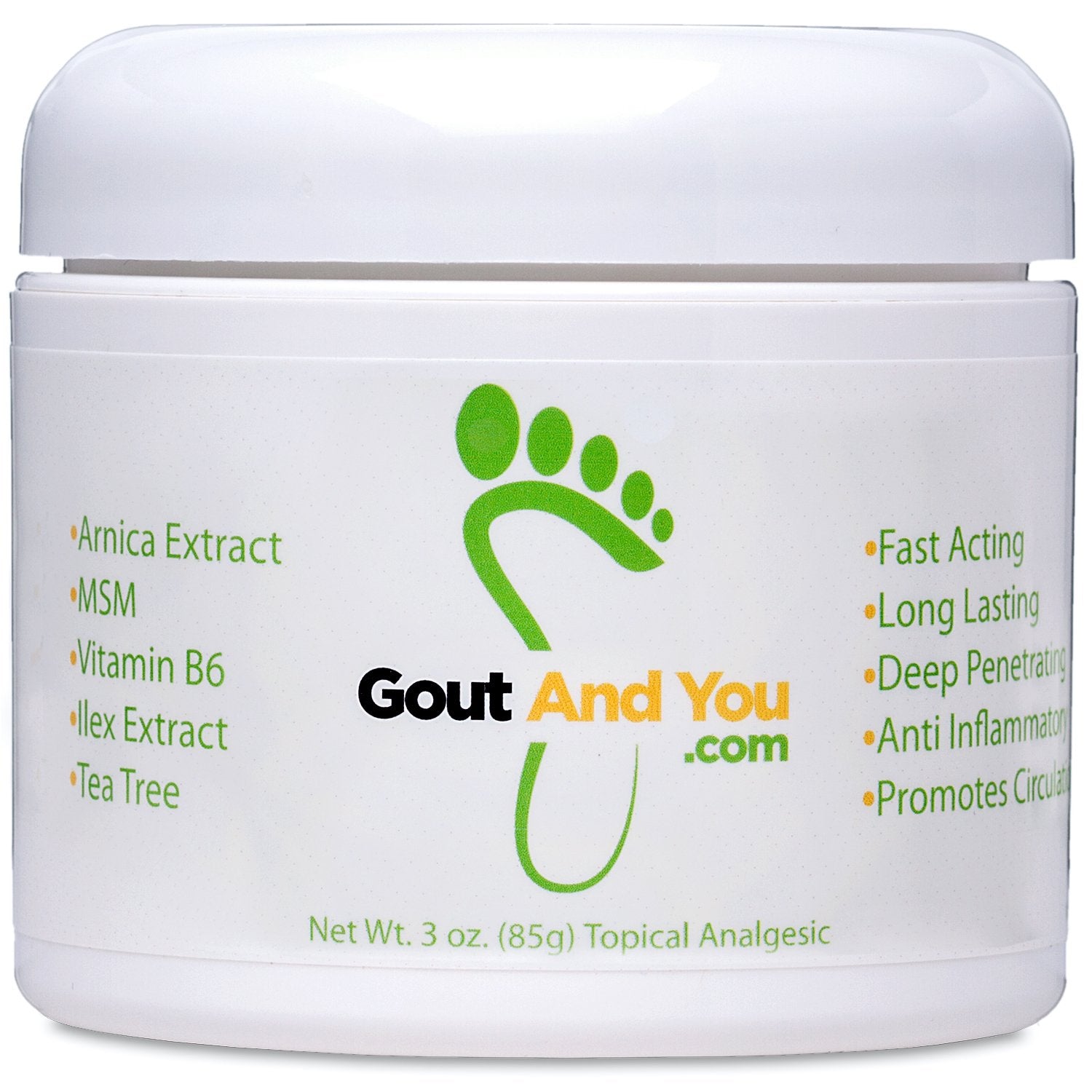 Gout and You Relief Cream for Joint Discomfort, Flare-Ups, Tendon - Fast Acting Muscle Ache Relieving Rub with Arnica/Ilex Leaf
