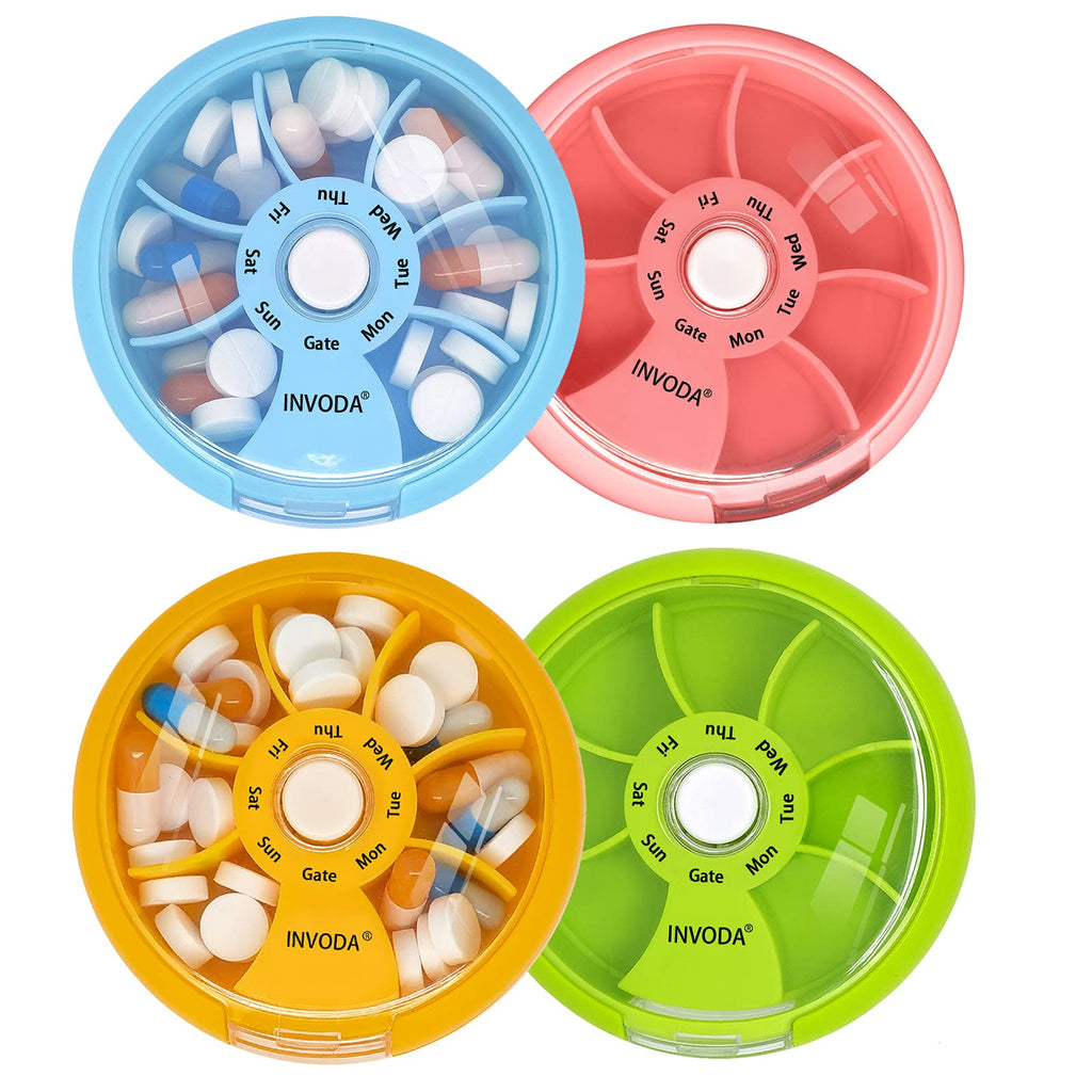 4PCS Pill Organizer 7 Compartments Daily Pill Box Weeekly Travel Small Pill Container Portable Pill Case Fish Oil Supplements Vi