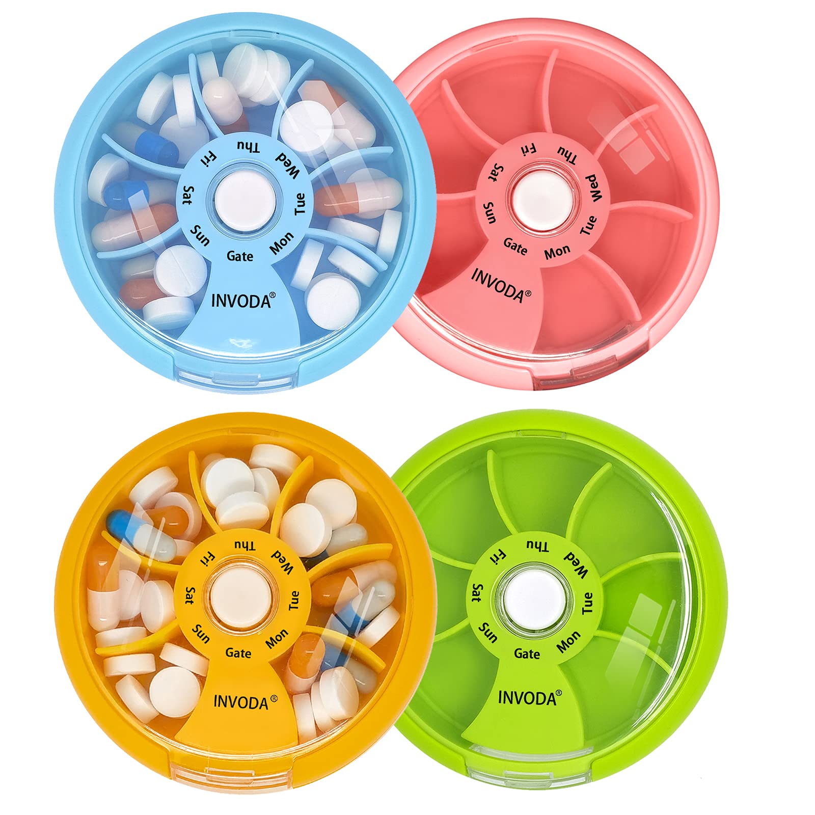 4PCS Pill Organizer 7 Compartments Daily Pill Box Weeekly Travel Small Pill Container Portable Pill Case Fish Oil Supplements Vi