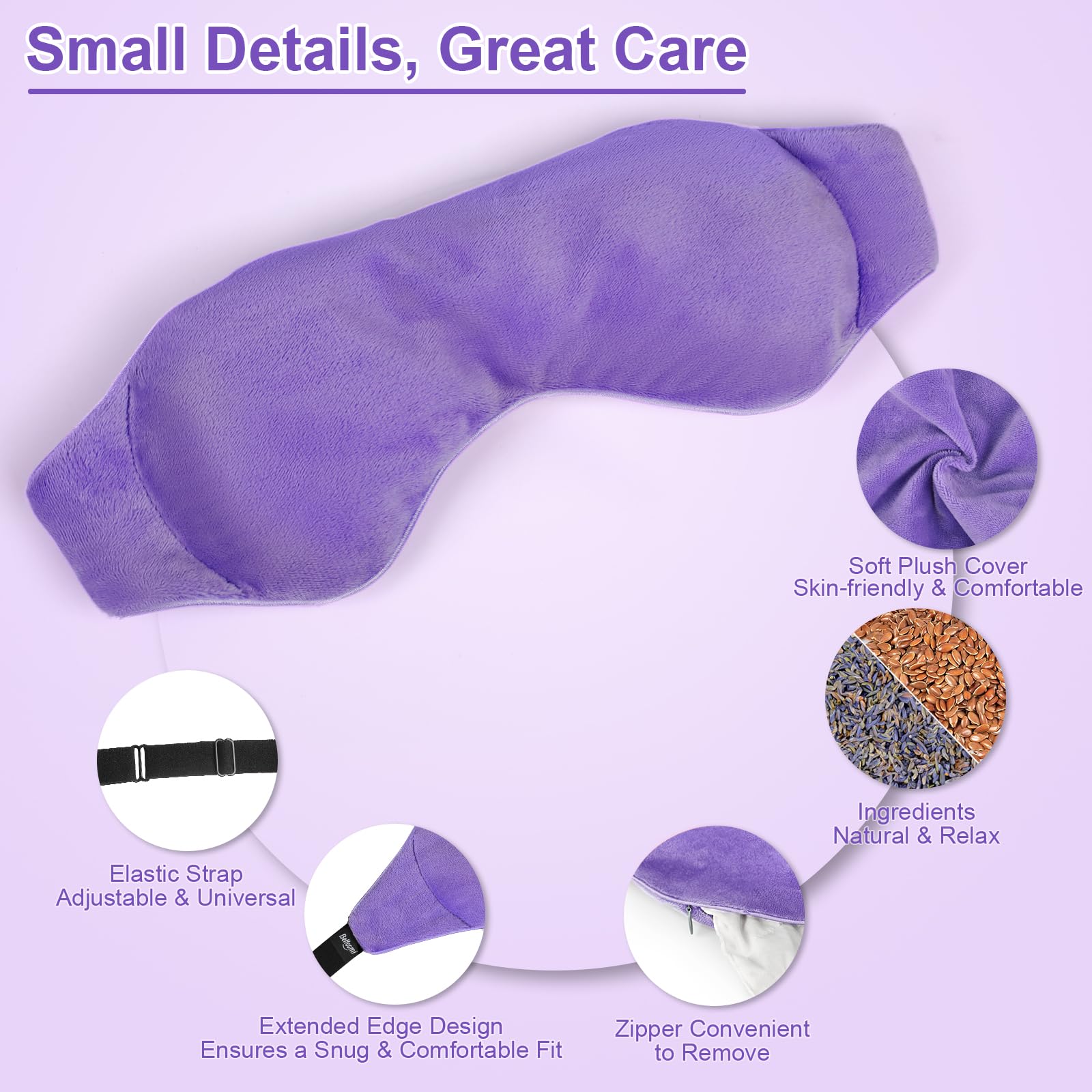 BeHoomi Weighted Eye Mask for Sleeping, Soft Heated Eye Mask, Moist Heat Warm Compress for Eyes, Natural Lavender & Flaxseeds Mi