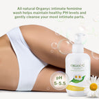 Organyc Feminine Intimate Wash for Sensitive Skin with Chamomile, Free from Chlorine, Parabens, SLS/SLES, and Synthetic Perfumes